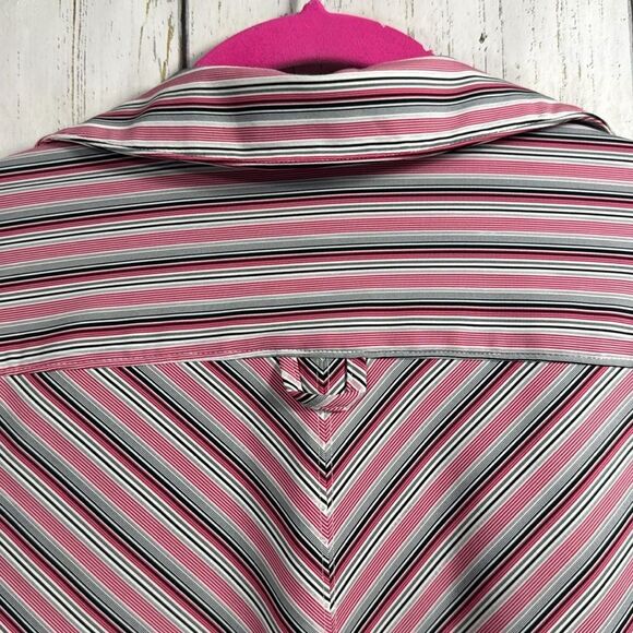 Express Pink Black White Striped Button Down Shirt Stretch Career Y2K Preppy - Picture 11 of 13